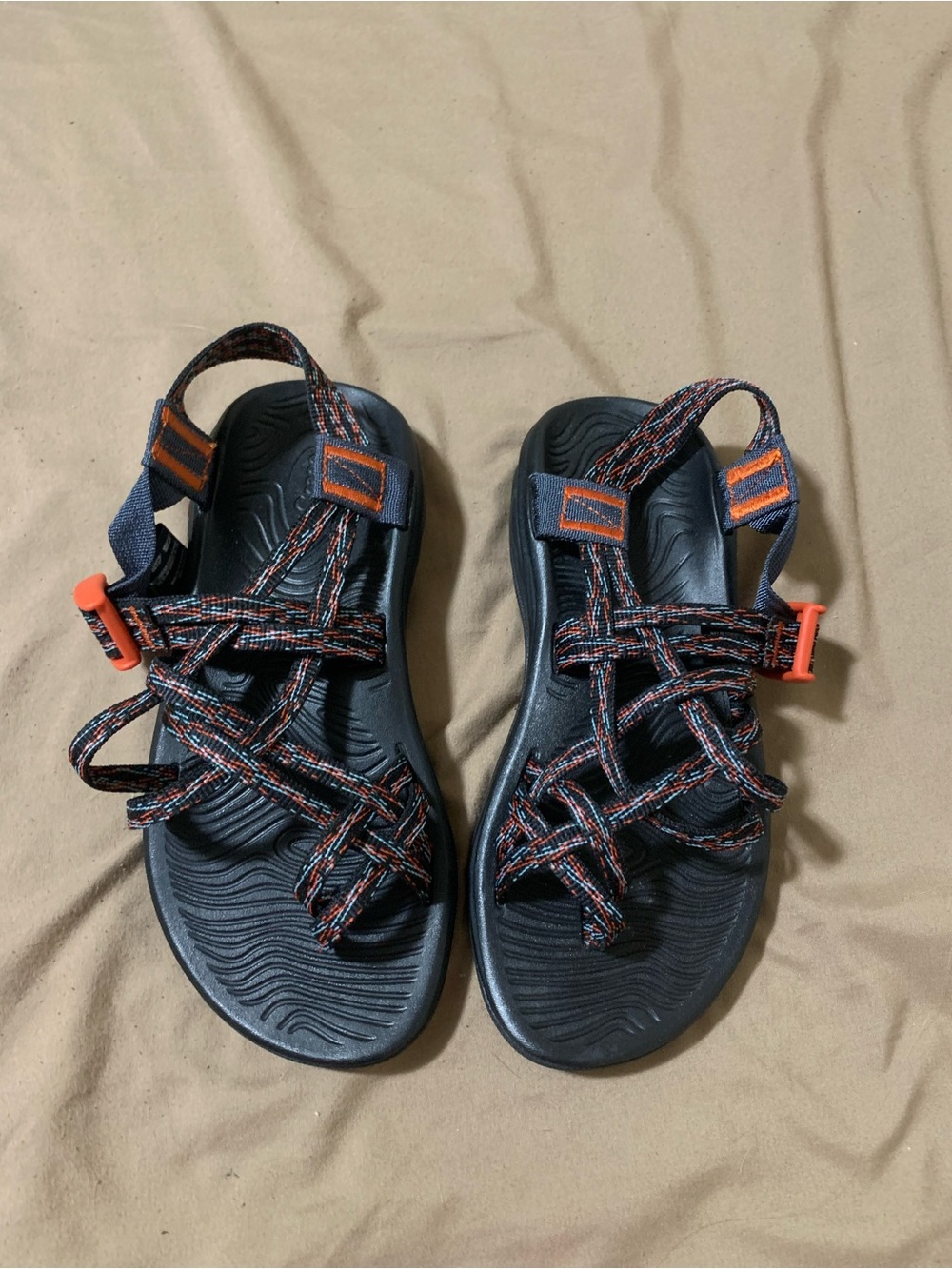 Women’s Black Sandals with Orange-Accent Straps